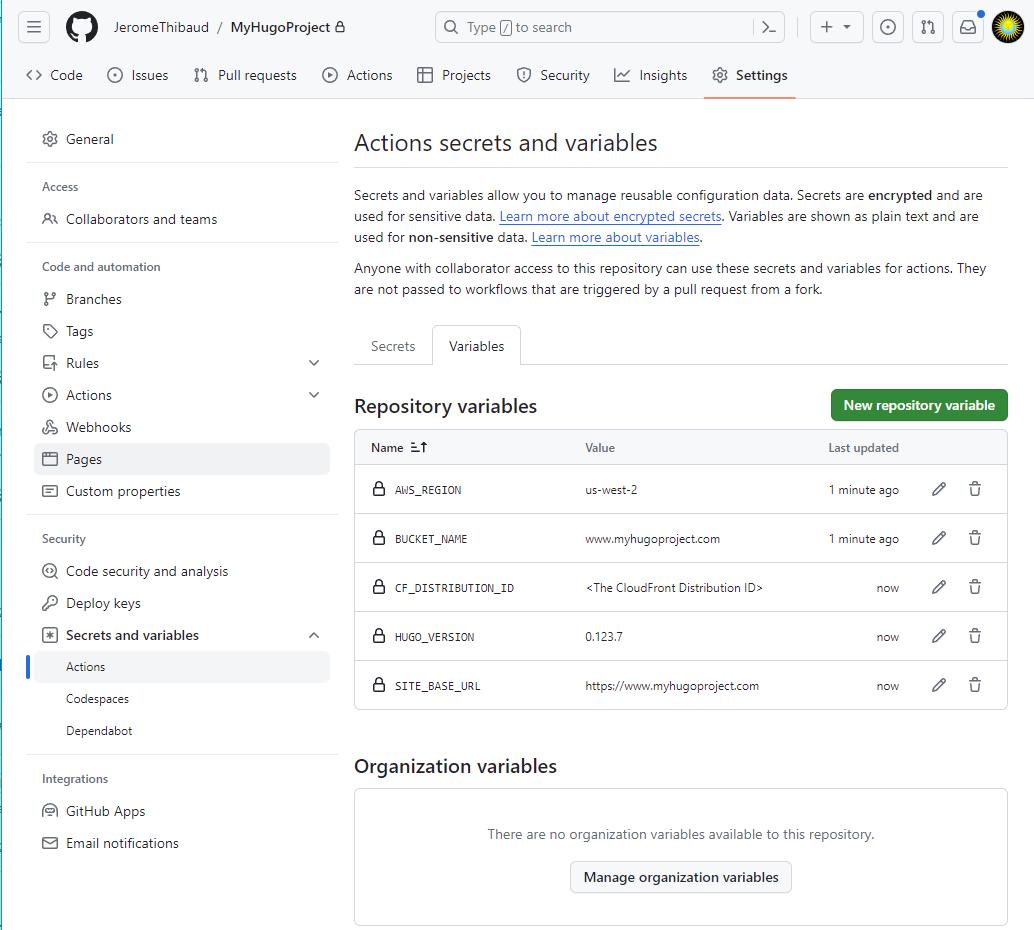 configure actions variables