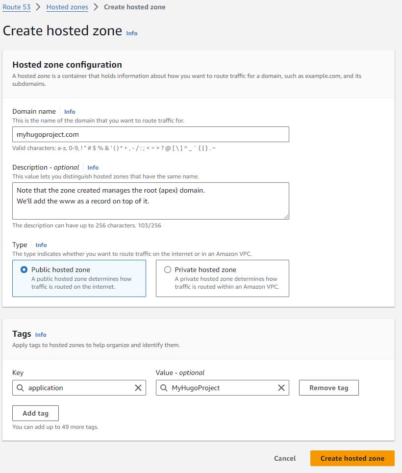 hosted zone creation form