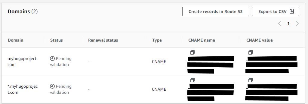 Access the domain validation records