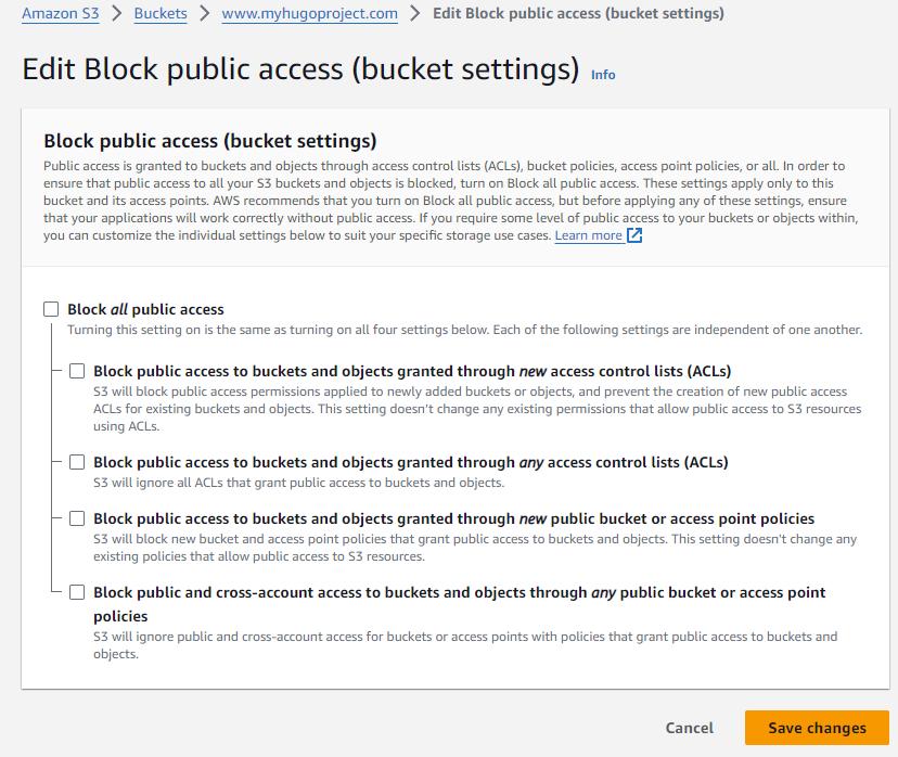 unchecking the bloc all public access checkbox