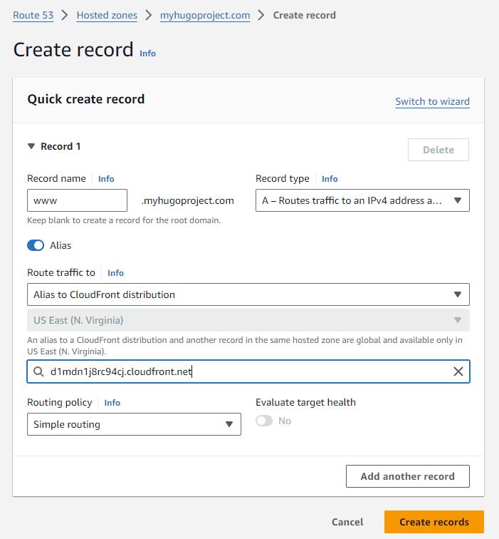 DNS redirect www traffic to CloudFront